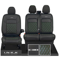 All New Ford Transit Custom Front 1+2 INKA Steel Badge Bentley Leatherette Tailored Seat Covers Black MY-2024 (Choice of 7 Colours)