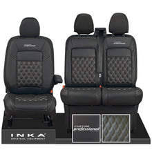 Load image into Gallery viewer, All New Ford Transit Custom MK2 CUSTOM PROFESSIONAL Front 1+2 INKA Bentley Leatherette Tailored Seat Covers Black MY-2024 (Choice of 7 Colours)

