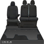 The All New Ford Transit Custom Front 1+2 Tailored Waterproof Seat Covers & Tailored Rubber Mat Black MY 2024+(Choice of 7 Colours)