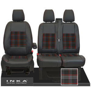 Ford Transit Custom 2012-2024 Inka Front 1+2 Tailored Leather Look Seat Covers in Tartan
