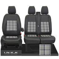 Ford Transit Custom 2012-2023 Inka Front 1+2 Tailored Leather Look Seat Covers in Tartan