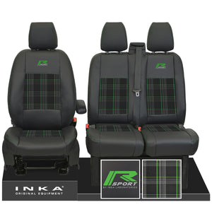 Ford Transit Custom 2012-2024– Inka R Sport Front 1+2 Tailored Leather Look Seat Covers in Tartan
