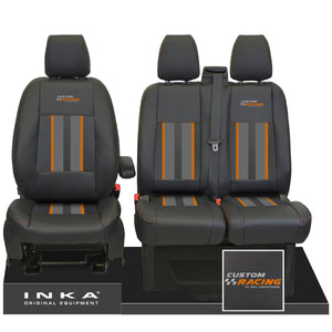 Ford Transit Custom Front 1+2 INKA Icon Striped Leatherette Tailored Seat Covers Black MY-12-24