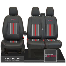 Load image into Gallery viewer, Ford Transit Custom Front 1+2 INKA Icon Striped Leatherette Tailored Seat Covers Black MY-12-24
