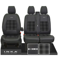 Load image into Gallery viewer, Ford Transit Custom 2012-2024 – Inka Steel Badge Front 1+2 Tailored Leather Look Seat Covers in Tartan
