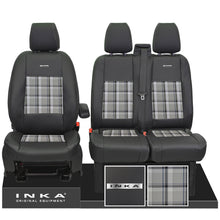 Load image into Gallery viewer, Ford Transit Custom 2012-2024 – Inka Steel Badge Front 1+2 Tailored Leather Look Seat Covers in Tartan
