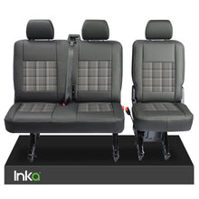 Load image into Gallery viewer, VW Transporter T5.1, T5 Rear 2+1 INKA Tailored Matt Black Leatherette Covers with GTi Tartan Centres [Choice of 7 colours]
