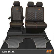 Load image into Gallery viewer, VW Transporter T6.1, T6, T5.1 Front 1+2 Bentley Diamond Quilt Leatherette Tailored Seat Covers &amp; Tailored Rubber Mat Black MY 2015 Onwards (Choice of 7 Colours)
