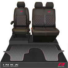Load image into Gallery viewer, VW Transporter T6.1, T6, T5.1 Front 1+2 Bentley Diamond Quilt Leatherette Tailored Seat Covers &amp; Tailored Rubber Mat Black MY 2015 Onwards (Choice of 7 Colours)
