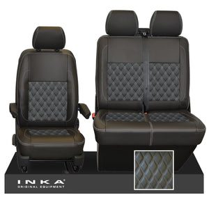 VW Transporter T6.1,T6,T5.1 Front 1+2 Bentley Diamond Quilt INKA Tailored Seat Covers Black