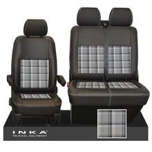 Load image into Gallery viewer, VW Transporter T6.1, T6, T5.1 Front 1+2 INKA Leatherette Tartan Tailored Seat Covers Black (Choice of 7 Colors)
