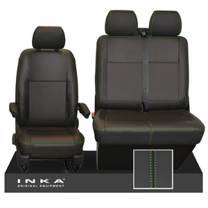 VW Transporter T6.1, T6, T5.1 Front 1+2 INKA Leatherette Tailored Seat Covers Black (Choice of 7 Colors)
