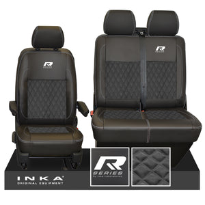 VW Transporter T6.1, T6, T5.1 R-Series Front 1+2 INKA Bentley Leatherette Suedetara Tailored Seat Covers Black ( Choice of 7 Colours )