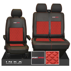 VW Transporter T6.1, T6, T5.1 Sport-Series Front 1+2 INKA Bentley Leatherette Suedetara Tailored Seat Covers Black (Choice of 7 Colors)