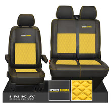 Load image into Gallery viewer, VW Transporter T6.1, T6, T5.1 Sport-Series Front 1+2 INKA Bentley Leatherette Suedetara Tailored Seat Covers Black (Choice of 7 Colors)
