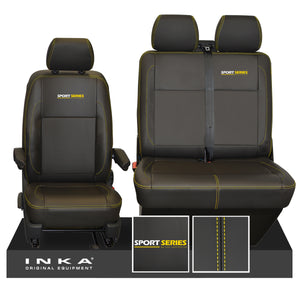 VW Transporter T6.1, T6, T5.1 Sport-Series Front 1+2 INKA Leatherette Tailored Seat Covers Black (Choice of 7 Colors)