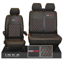 Load image into Gallery viewer, VW Transporter T6.1, T6, T5.1 Front 1+2 Bentley Diamond Quilt Tailored Leatherette Seat Covers Black (Choice of 7 Emb Colors)
