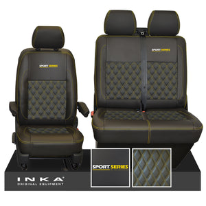 VW Transporter T6.1, T6, T5.1 Front 1+2 Bentley Diamond Quilt Tailored Leatherette Seat Covers Black (Choice of 7 Emb Colors)