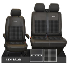 Load image into Gallery viewer, VW Transporter T6.1, T6, T5.1 Front 1+2 INKA Steel Badge Leatherette Tartan Tailored Seat Covers Black (Choice of 7 Colors)
