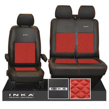 Load image into Gallery viewer, VW Transporter T6.1, T6, T5.1 Front 1+2 INKA Steel Badge Leatherette Suedetara Tailored Seat Covers Black (Choice of 7 Colors)
