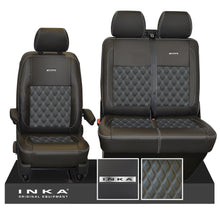 Load image into Gallery viewer, VW Transporter T6.1, T6, T5.1 Front 1+2 INKA Steel Badge Leatherette Tailored Seat Covers Black Fits Panel Van &amp; Kombi
