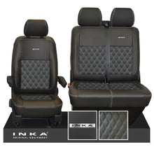 Load image into Gallery viewer, VW Transporter T6.1, T6, T5.1 Front 1+2 INKA Steel Badge Leatherette Tailored Seat Covers Black (Choice of 7 Colors)
