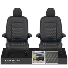 Load image into Gallery viewer, New VW Transporter T7 Panel Van INKA Front Bentley Leatherette Tailored Seat Covers Set Black MY25 Onwards
