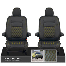 Load image into Gallery viewer, New VW Transporter T7 Panel Van INKA Front Bentley Leatherette Tailored Seat Covers Set Black MY25 Onwards
