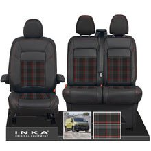 Load image into Gallery viewer, New VW Transporter T7 Panel Van INKA Front Leatherette Tartan Tailored Seat Covers Set Black MY25 Onwards
