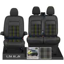 Load image into Gallery viewer, New VW Transporter T7 Panel Van INKA Front Leatherette Tartan Tailored Seat Covers Set Black MY25 Onwards
