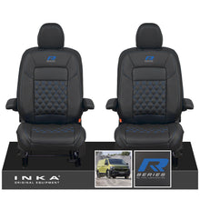 Load image into Gallery viewer, New VW Transporter T7 Panel Van INKA Front Bentley Leatherette Tailored Seat Cover Set Black MY25 Onwards - R-Series Embroidery
