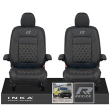 Load image into Gallery viewer, New VW Transporter T7 Panel Van INKA Front Bentley Leatherette Tailored Seat Cover Set Black MY25 Onwards - R-Series Embroidery
