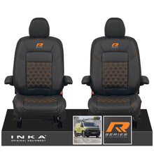 Load image into Gallery viewer, New VW Transporter T7 Panel Van INKA Front Bentley Leatherette Tailored Seat Cover Set Black MY25 Onwards - R-Series Embroidery
