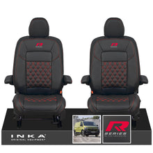 Load image into Gallery viewer, New VW Transporter T7 Panel Van INKA Front Bentley Leatherette Tailored Seat Cover Set Black MY25 Onwards - R-Series Embroidery
