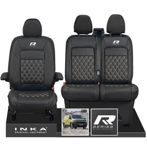 New VW Transporter T7 Panel Van INKA Front Bentley Leatherette Tailored Seat Cover Set Black MY25 Onwards