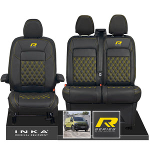 New VW Transporter T7 Panel Van INKA Front Bentley Leatherette Tailored Seat Cover Set Black MY25 Onwards