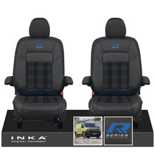 Load image into Gallery viewer, New VW Transporter T7 Panel Van INKA Front Leatherette Tartan Tailored Seat Cover Set Black MY25 Onwards - R-Series Embroidery
