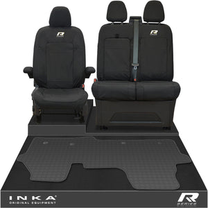 New VW Transporter T7 Panel Van INKA Front Set Tailored Waterproof Seat Covers & Tailored Rubber Mat Black MY25 Onwards