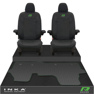 New VW Transporter T7 Panel Van INKA Front Set Tailored Waterproof Seat Covers & Tailored Rubber Mat Black MY25 Onwards