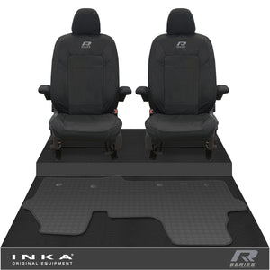 New VW Transporter T7 Panel Van INKA Front Set Tailored Waterproof Seat Covers & Tailored Rubber Mat Black MY25 Onwards