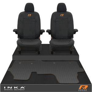 New VW Transporter T7 Panel Van INKA Front Set Tailored Waterproof Seat Covers & Tailored Rubber Mat Black MY25 Onwards