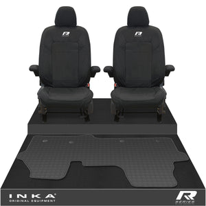 New VW Transporter T7 Panel Van INKA Front Set Tailored Waterproof Seat Covers & Tailored Rubber Mat Black MY25 Onwards