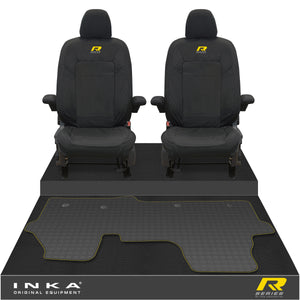 New VW Transporter T7 Panel Van INKA Front Set Tailored Waterproof Seat Covers & Tailored Rubber Mat Black MY25 Onwards