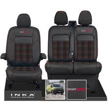 Load image into Gallery viewer, New VW Transporter T7 Panel Van INKA Front Leatherette Tartan Tailored Seat Cover Set Black MY25 Onwards
