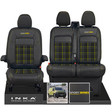 Load image into Gallery viewer, New VW Transporter T7 Panel Van INKA Front Leatherette Tartan Tailored Seat Cover Set Black MY25 Onwards
