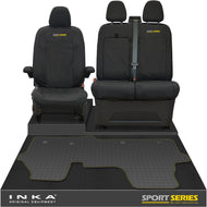 New VW Transporter T7 Panel Van INKA Front Set Tailored Waterproof Seat Covers & Tailored Rubber Mat Black MY25 Onwards