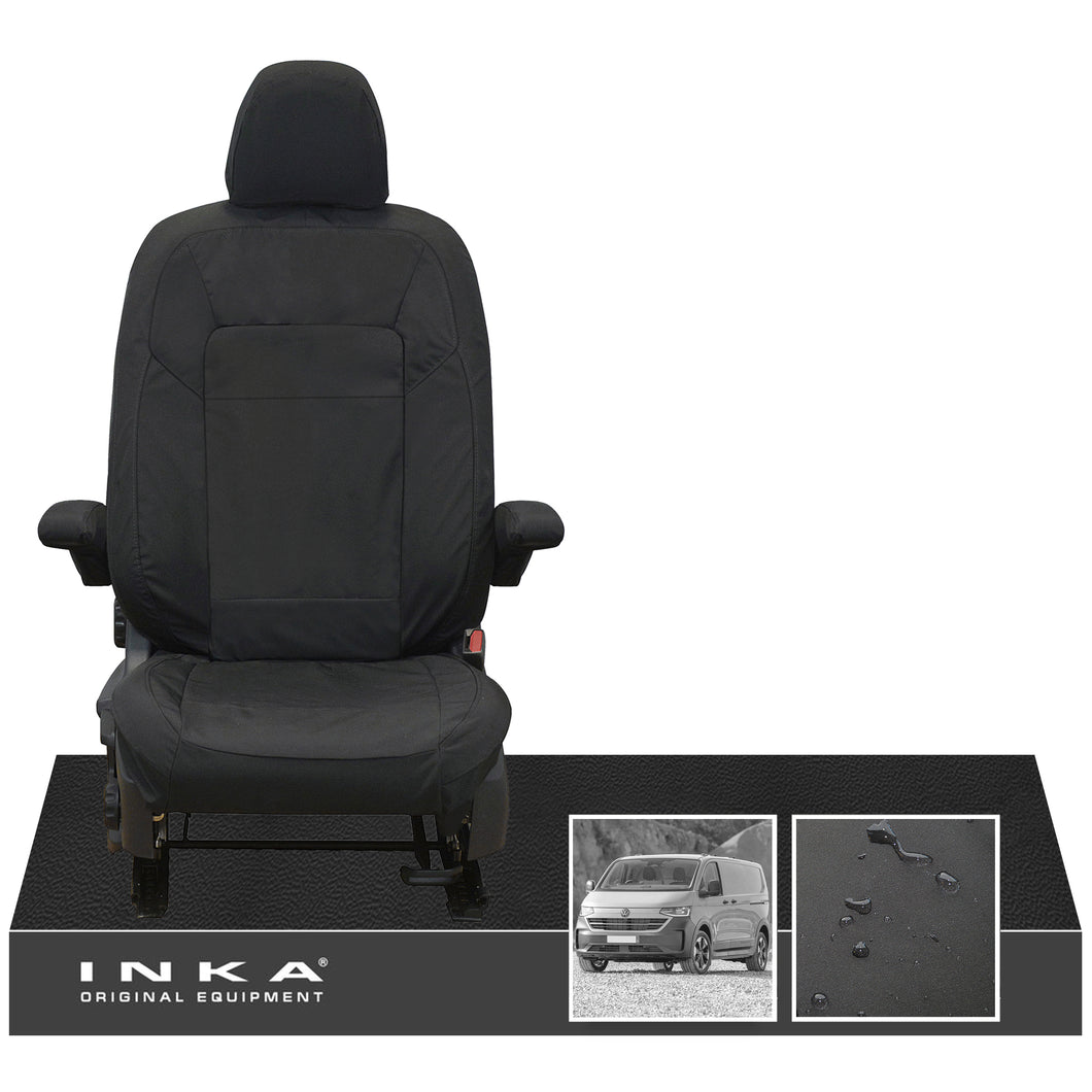 New VW Transporter T7 Panel Van INKA Single Driver Tailored Waterproof Seat Cover Black MY25 Onwards