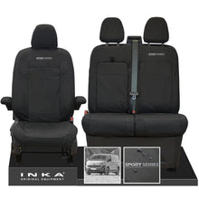 Load image into Gallery viewer, New VW Transporter T7 Panel Van INKA Front Set Tailored Waterproof Seat Covers Black MY25 Onwards - Sport-Series Embroidery
