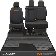 Load image into Gallery viewer, Vauxhall Opel Vivaro INKA Front 1+2 Tailored Waterproof Seat Covers &amp; Tailored Rubber Mat Black MY19 to Present
