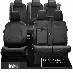 Ford Transit Custom Crew Cab Front & Rear 2+1 SPLIT INKA Tailored Waterproof Seat Covers Black MY-12-16